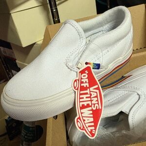 Vans Kids White Slip-On Sneakers with Rainbow Sole